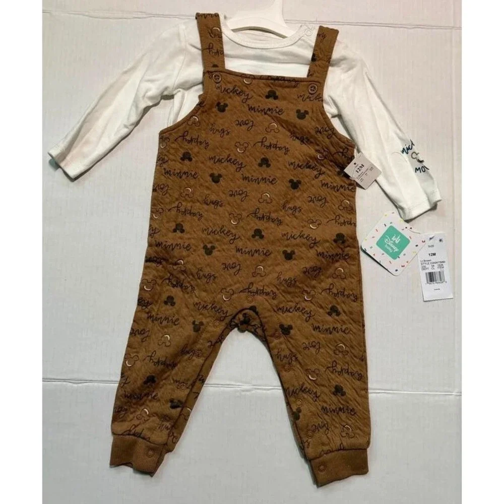 Disney Baby Mickey & Minnie Overalls Outfit 12M